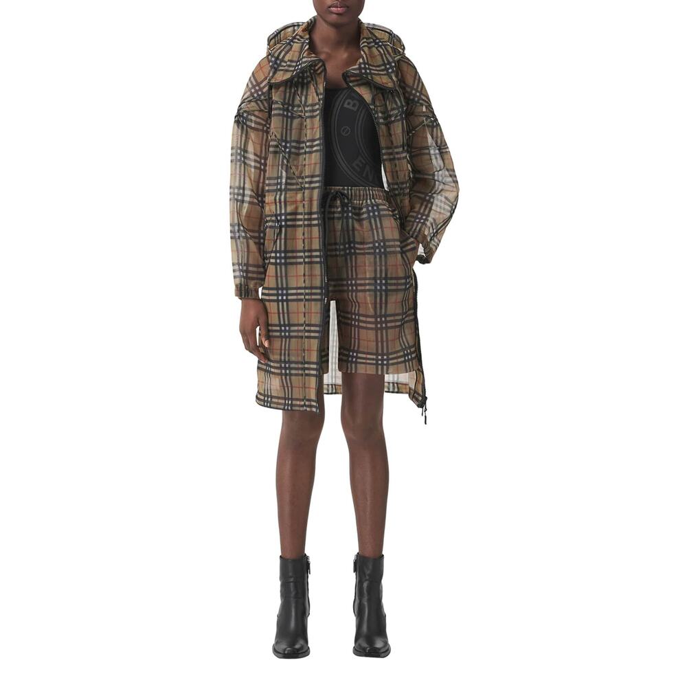 Burberry Nova Check Mesh Plaid Transparent Long Jacket - Picture 4 of 16
